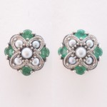 Silver emerald and pearl stud earings